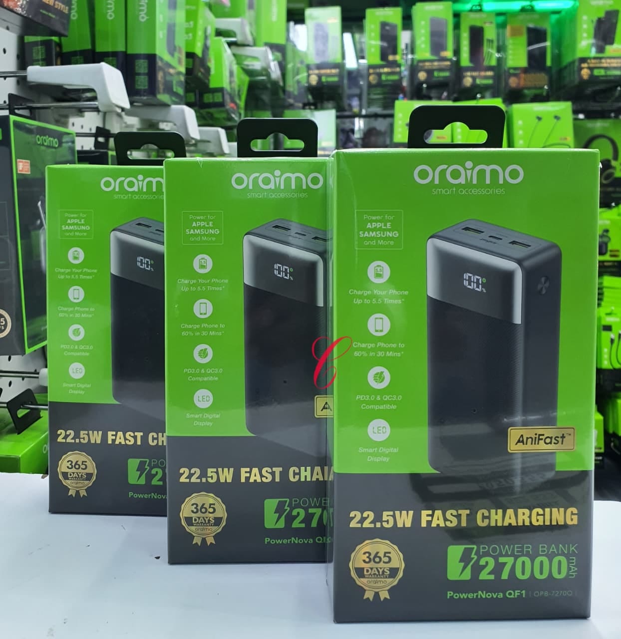 Oraimo 22.5W Fast-Charge Power Bank – 10,000 mAh (or variant) – Black